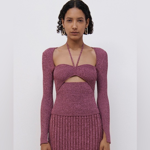 Jonathan Simkhai Alexia Marled Compact Rib Sweetheart Knit Top - Medium (NWT) - Picture 3 of 10